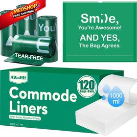 120pads Awohh 762744611842 120 Commode Liners With Absorbent Pads For Bedside 120bags 120pads. Green