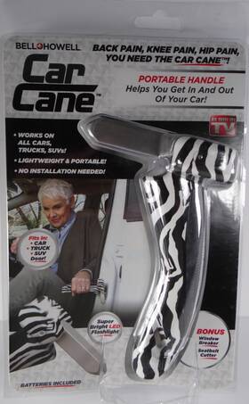 Bell Howell 080313010668 Car Cane Handle Portable Mobility Aid Flashlight Glass Breaker Belt Cutter Zebra
