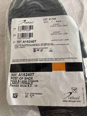 A152407 Deroyal Deroyal..large..post Op Hook And Loop Closure Shoe...female Ref A152407...black