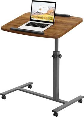 0208 Furist Laptop Lap Desk Mobile Adjustable Overbed Bedside Table With Light Walnut