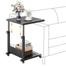 Cj-21 Furist Hospital Bedside Table With Wheels Adjustable Height Sofa Black-1
