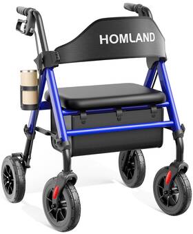 Rw410-bl Homland Walkers For Seniors With Seat Foldable Rollator 400 Pound Blue