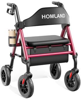Rw410-rd Homland Walkers For Seniors With Seat Foldable Rollator 400 Pound Red