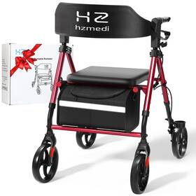 Hz-wa206 Hz Hzmedi Walkers For Seniors With Seat Foldable Rollator Walker Bright Red