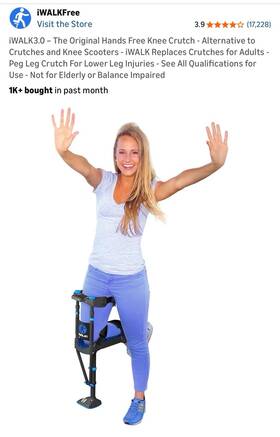 Iwalkfree Iwalk3.0 Hands Free Knee Crutch Black/blue Indoor Outdoor Adult