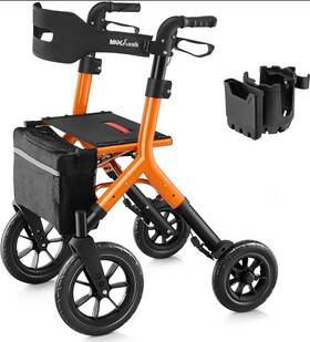 Mw2403 Maxwalk Plus Rollator Walker 10 Inch Rubberwheels All Terrain Orange 1262b