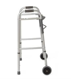 G30757w Medline Easy Care 2-button Folding Walker With 5 Inch Wheels Adult