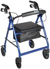 R726-bl Lock " Rollator Seat 6 Wheels Blue Aluminum Padded Loops Drive