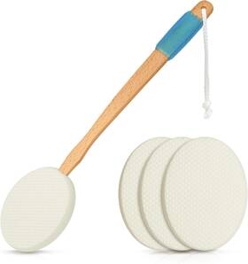 Rms 811188022582 17.5 Inch Long Lotion Applicator With 4 Pads - Wood Color White Blue