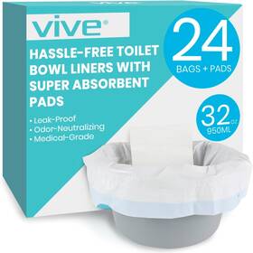 Vive 810041989451 Toilet And Commode Liners With Super Absorbent Pads Pack Of 24 White