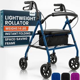 Vive Mobility 810113573663 Ultra Lightweight Rollator Walker With Seat - Foldable Black Blue