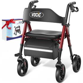 Vocic 810190250396 Walkers For Seniors Z21 Rollator Walker With Seat 350 Pound Ruby Red