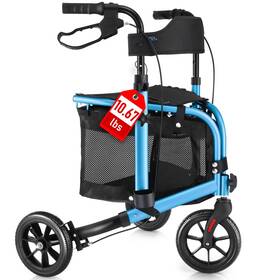 Wm02064-bl Walk Mate 3 Wheel Rollator Walker With Seat For Slim Seniors Padded Blue