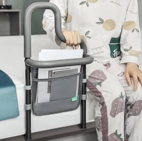 Xt0008 Xentrawave Dual-bar Bed Rail For Elderly Adults Safety With Storage Black And Grey