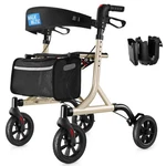 Walkmate Rollator Walker 4 8" Wheels Seat W/ Backrest, Cup Holder, Storage, Gold. Fixed Price $118.39.