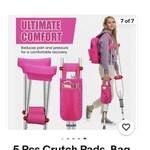 Pink Crutch Pads, Handle Covers & Pouch Set, Breathable, Machine Washable, Foam. Fixed Price $5.00.