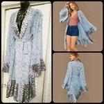 Chic Blue Multicolor Floral Zebra Wide Bell Sleeve Chiffon Belt Kimono Jacket. Fixed Price $47.11.
