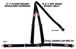 Floor Mount Three Point Harness Bolt Pull Down Lap Belts Black. Fixed Price $54.95.