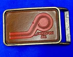 Petersen Inc. Metal Fabrication & Machining Specialists Leather Belt Buckle. Fixed Price $14.25.