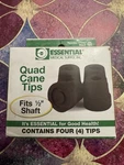 Essential Quad Cane Tips, 1/2 Shock Absorption Slip-resistant Black Rubber New. Fixed Price $8.99.