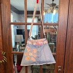 Forever 21 Upcycled Denim Skirt Crossbody Bag Boho Crochet Granny Square Strap. Fixed Price $55.25.