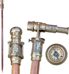 Vintage Wooden Cane With Brass Telescope Style Handle Compass Folding Stick. Fixed Price $45.99.