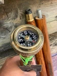 Vintage Solid Brass Stylish Compass Handle Shaft Wood Folding Walking Stick Cane. Fixed Price $54.60.