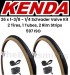 Kenda K23 26" 1-3/8X 1-1/4" ISO597 Bike Tire+tube+rimstrip Kit Fit Schwinn S-6. Fixed Price $58.70.