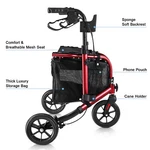 Rollator Rolling Walker With Seat For Senior 3-WHEEL Lightweight Foldable Red Us. Fixed Price $109.99.