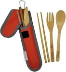 Bamboo Utensils Travel Set, Wooden Fork, Knife, Spoon, Chopsticks, Straw,& Brush. Fixed Price $6.99.