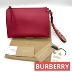 Burberry Clutch Bag Red Leather Pouch Nova Check Shadow Horse Strap. Fixed Price $209.54.