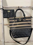 Betsey Johnson Brown Faux Heart Bow Tote Bag +black Cat Embossed Clutch Set Of 2. Fixed Price $45.00.