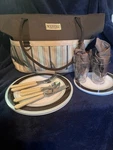 Wenzel Insulated Picnic Tote Kit, Brown Blue Stripes, Complete Set For 4, Unused. Fixed Price $26.37.
