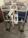 Medline Guardian Twobutton Folding Walker 5" Wheels Aluminum Frame 300LB Strap. Fixed Price $45.63.