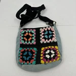 Crochet Granny Square Denim Patchwork Shoulder Bag Purse Applique Cottagecore. Fixed Price $24.99.