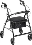 Drive Medical R726BK Foldable Rollator With 6" Wheels, Padded Seat, Black. Fixed Price $40.00.