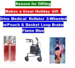 Drive Medical Rollator 3-WHEELED W/pouch & Basket Loop Brake Flame Blue. Fixed Price $229.95.