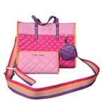 Betsey Johnson Xobecca Pink Purple Quilted Tote Bag Satchel Wallet Wristlet Set. Fixed Price $120.00.