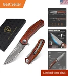 Damascus Folding Pocket Knife - VG10 Steel, Wood Handle, Edc Essential. Fixed Price $89.99.