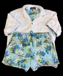Vtg Bruno Men 2-PIECE Cabana Short Set White Terry Floral Size. Fixed Price $150.00.