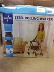 Medline Steel Rolling Walker W/ Padded Seat, 350 Lbs Capacity. Fixed Price $58.99.