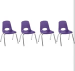 12 Purple School Stack Chair 4 Pack With Chromed Steel Legs. Fixed Price $125.00.