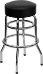 Bruno Chrome Backless Barstool With Black Upholstered Seat And Footrest. Fixed Price $136.99.