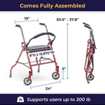 Drive Medical 1239RD Foldable Rollator Walker With Seat, Red. Fixed Price $54.25.