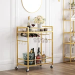 Elegant Gold Bar Cart With Wine Rack & Glass Holder - Rolling Beverage Serving. Fixed Price $66.99.