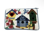 Vintage Handmade Cross Stitch Zipper Bag Glasses Case Bird Houses Country Granny. Fixed Price $8.00.
