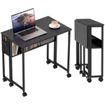 Homcom Small Folding Desk Foldable Computer With Shelf Wheels Black. Fixed Price $75.99.