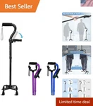 Premium Aluminum Adjustable Cane With Foam Grip And Quad Base For Secure Walking. Fixed Price $53.00.