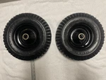 Two Tubeless Tires 3.75" 12", 1" Axle And 6.5" Hub, 4.10/3.50-6 Cheng Shin. Fixed Price $35.00.