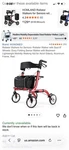 Wondmed Rollator Walker With Seat, Backrest, Hidden Cables, 10" Front Wheels Red. Fixed Price $80.00.